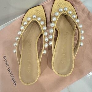 Stuart Weitzman Beige Pearl-Embellished Women's Sandals